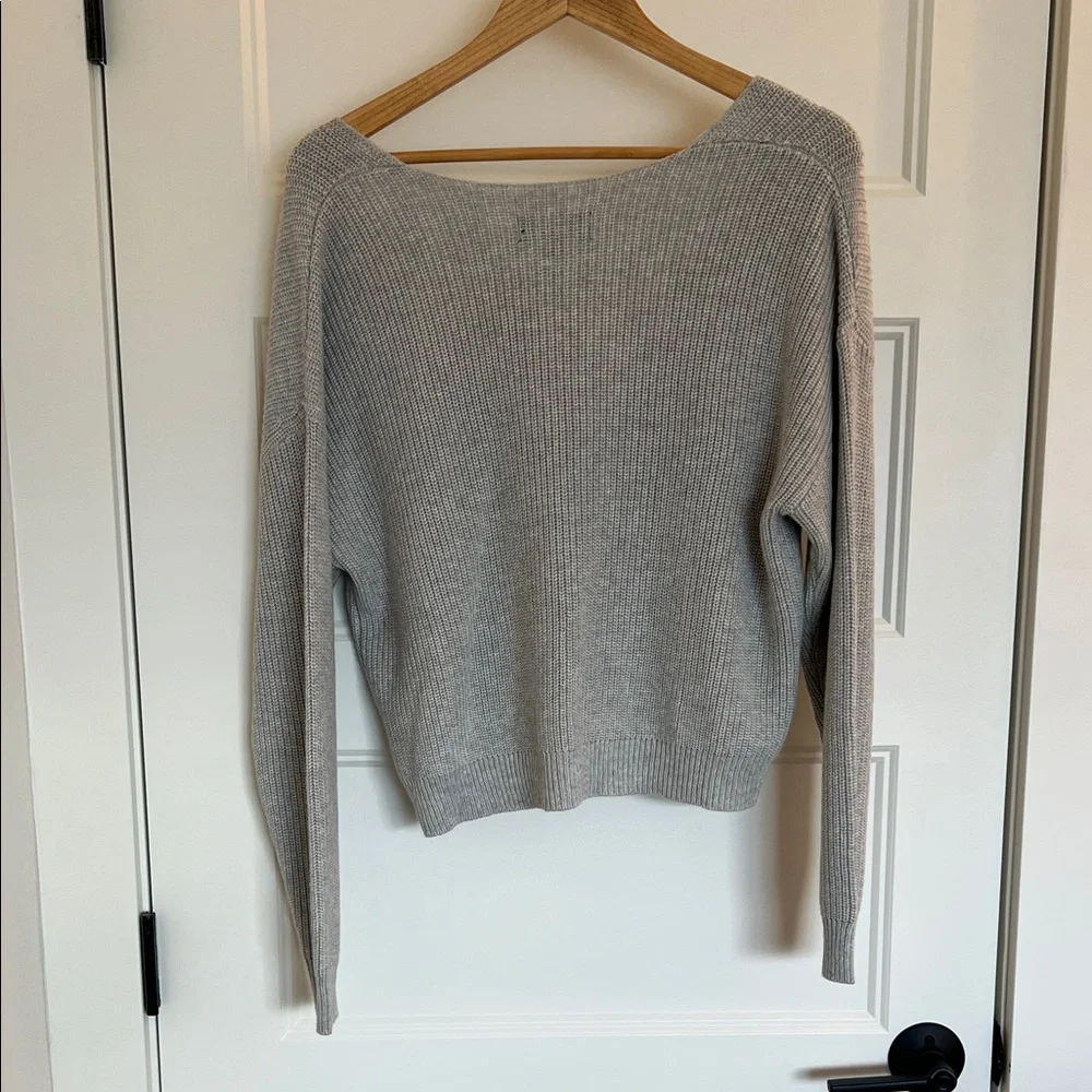 Lulu's Light Gray V-Neck Sweater - Picture 2 of 2